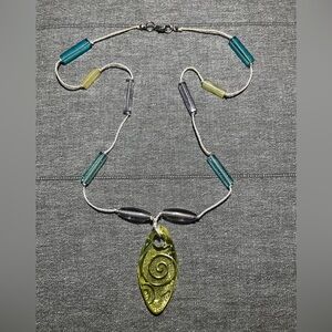 Artisan Glass Pendant Necklace in Lime & Teal